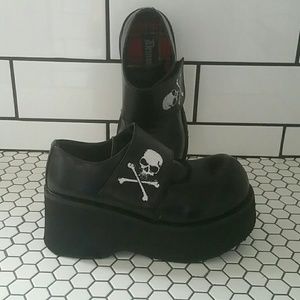 Demonia Platform Velcro Slip-On with Skull detail